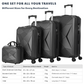 Set of black hard-shell suitcases in different sizes, including a small cabin case, a standard size, a medium, and a large suitcase.
Perfect for all types of travel — from short getaways to long journeys.