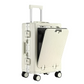 White hard-shell suitcase with an elegant design, quick-access front opening, and optimised compartments for organised packing.