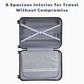 Interior view of a suitcase with a spacious compartment, cross-straps for secure packing, and a zipped mesh pocket for optimal organisation.