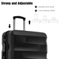 Close-up of a black hard-shell suitcase featuring a 3-level adjustable telescopic handle and swivel grip, providing optimal comfort and manoeuvrability.